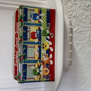 M&M'S Metal Diner Tin "Open 24 Hours" Holly & Lights Metal Container 1996